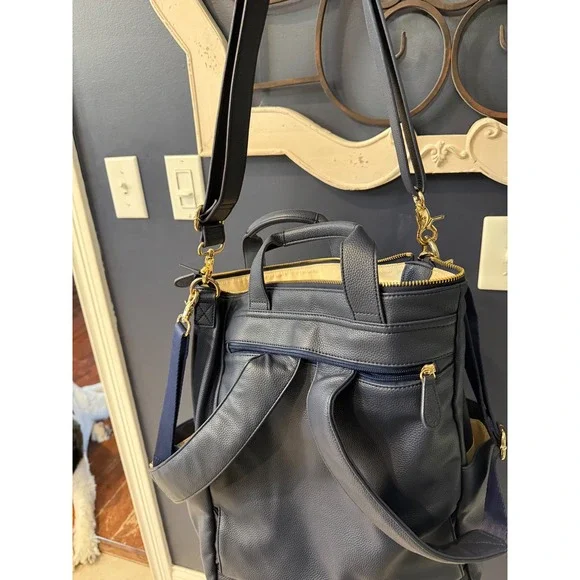 Lily Jade Anna Navy Blue Vegan Leather Diaper Bag Backpack Crossbody Tote - Picture 7 of 17
